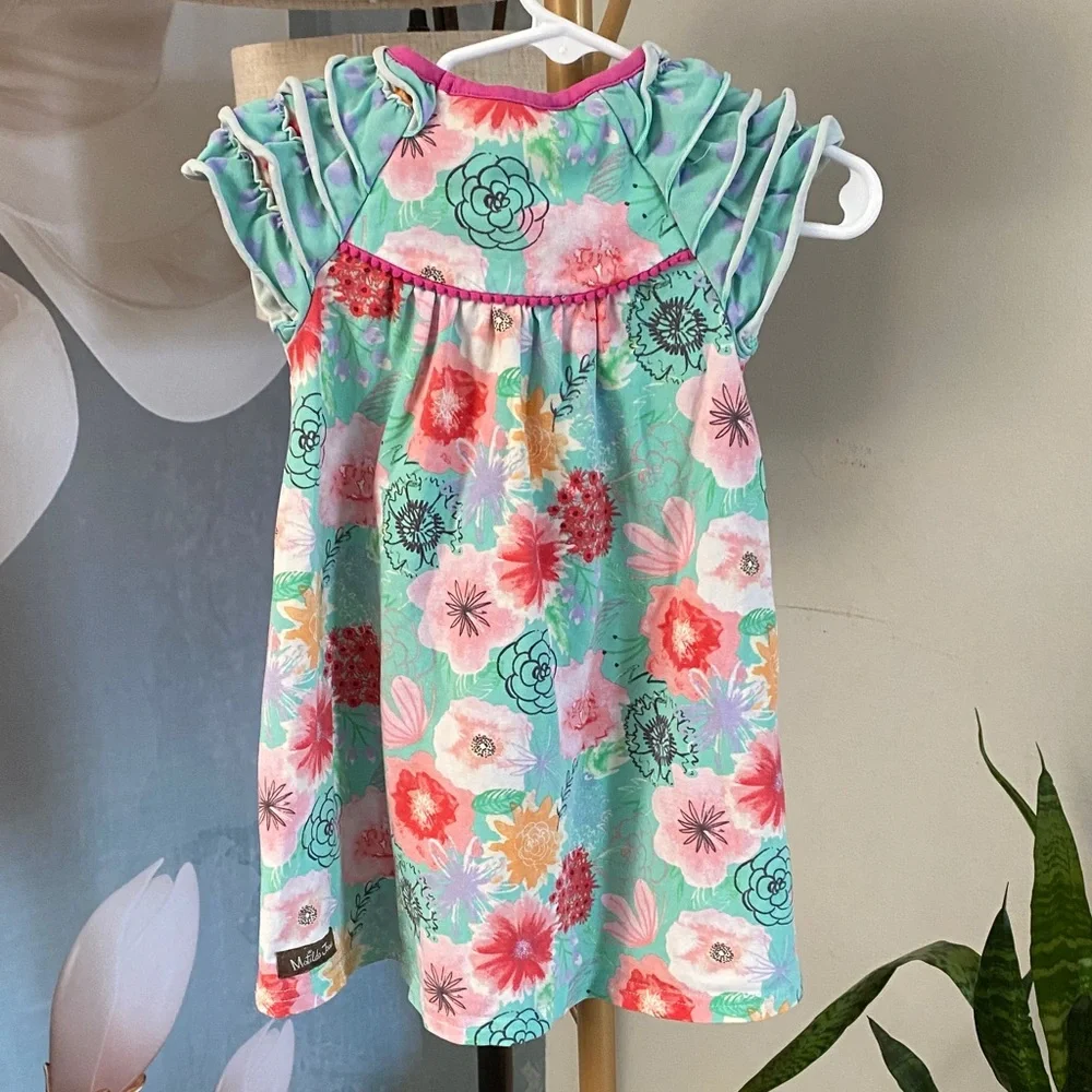 Matilda Jane Girls Floral‎ Ruffle Sleeve Dress in Mint & Pink 18-24 months